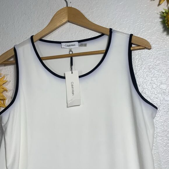 Calvin Klein NWT Assymetrical White Black Sleeveless Chiffon Blouse Size Medium - Picture 10 of 16